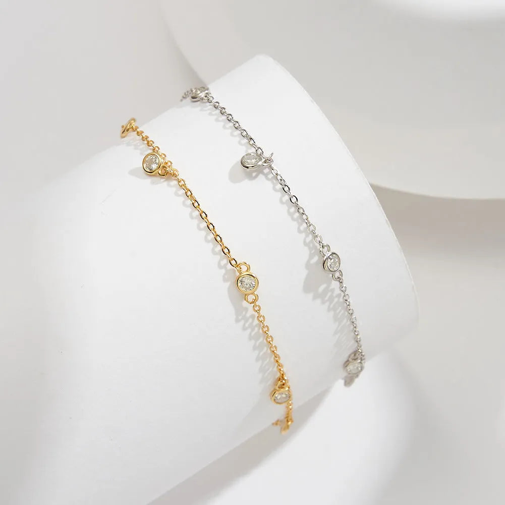 Women's silver anklet with geometric zirconium charm in gold or platinum colour