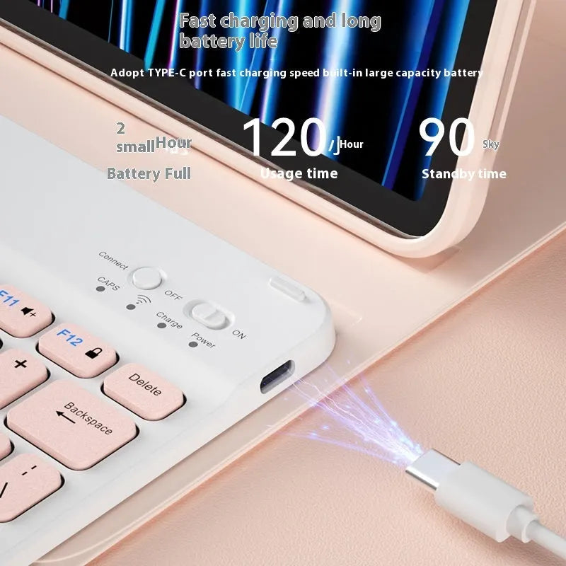 Bluetooth keyboard and rechargeable mouse set for tablet in elegant white on a desk