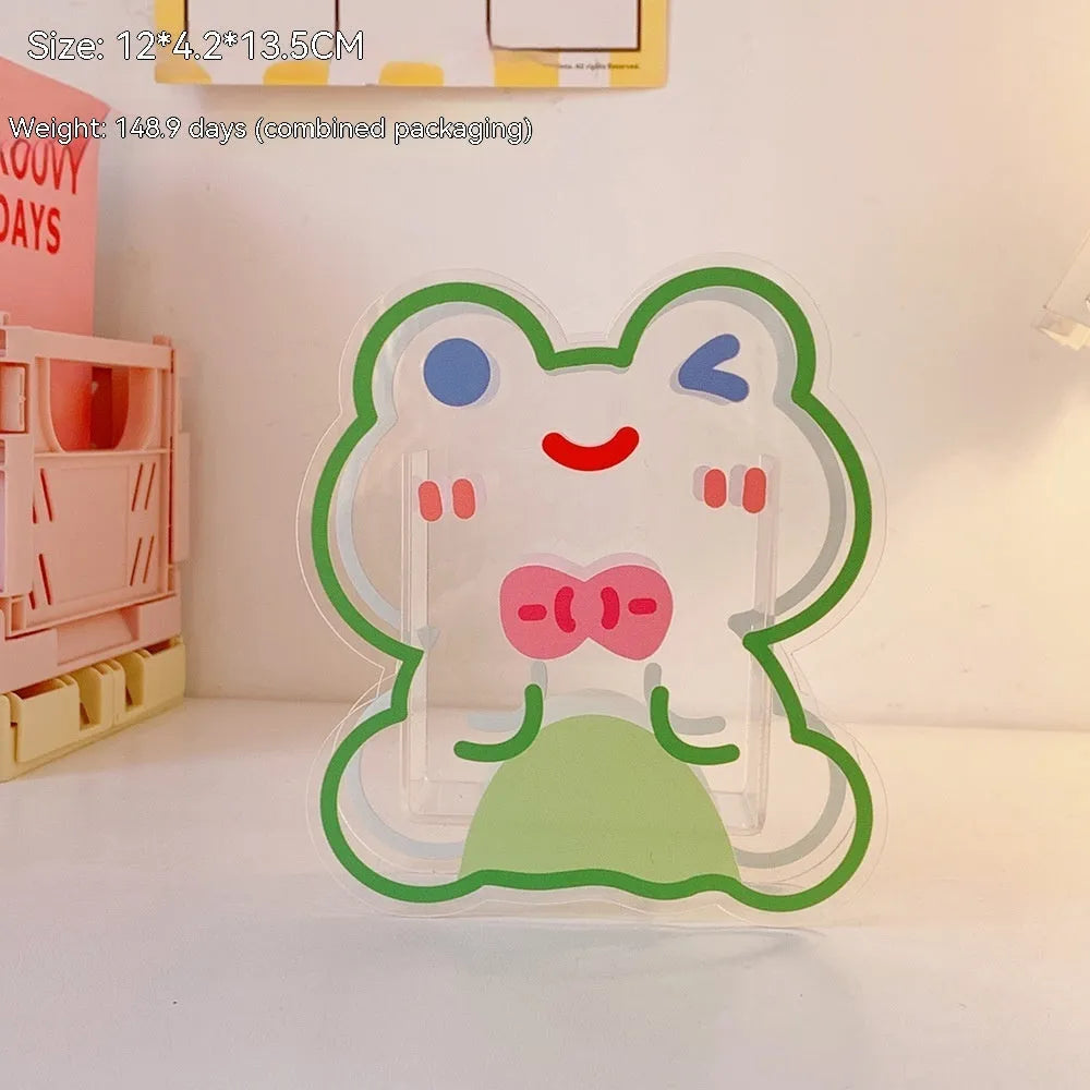 Square clear acrylic stationery storage box with cartoon design options including strawberry rabbit and poached egg