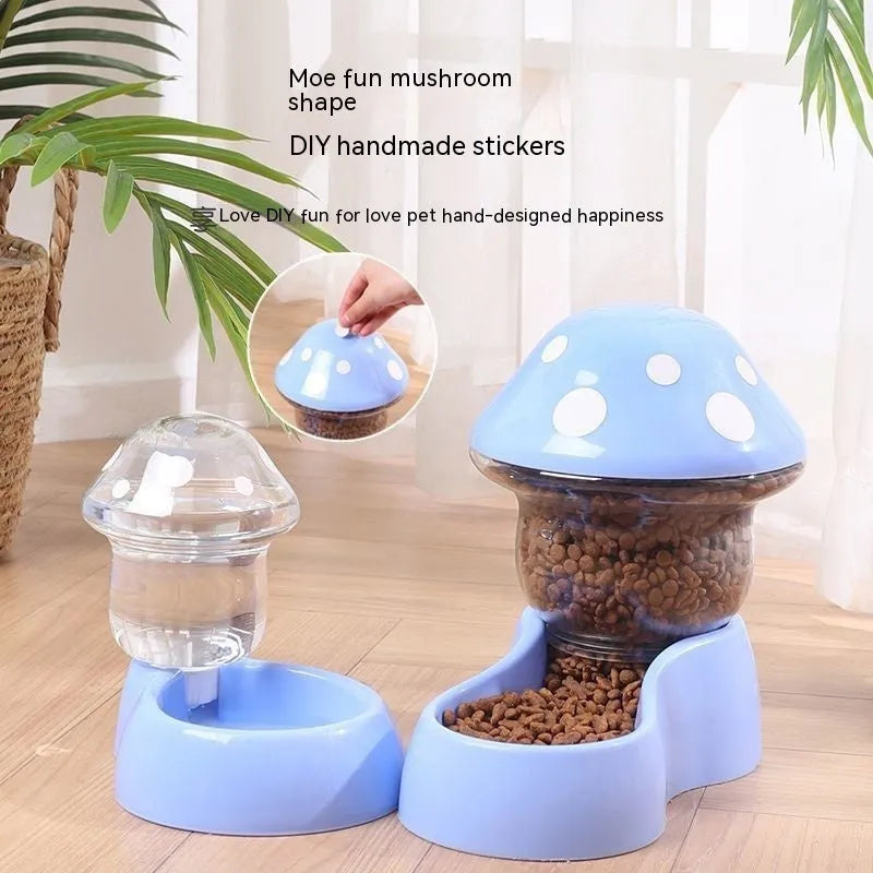 Blue mushroom pet bowl feeder and water fountain for cats and dogs made from food-grade PP material