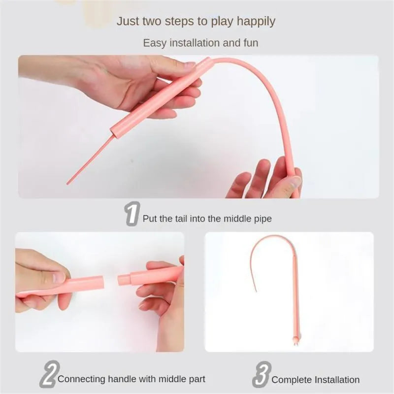 Blue cat teaser stick with silicone mouse tail extended to 80cm length beside pink version