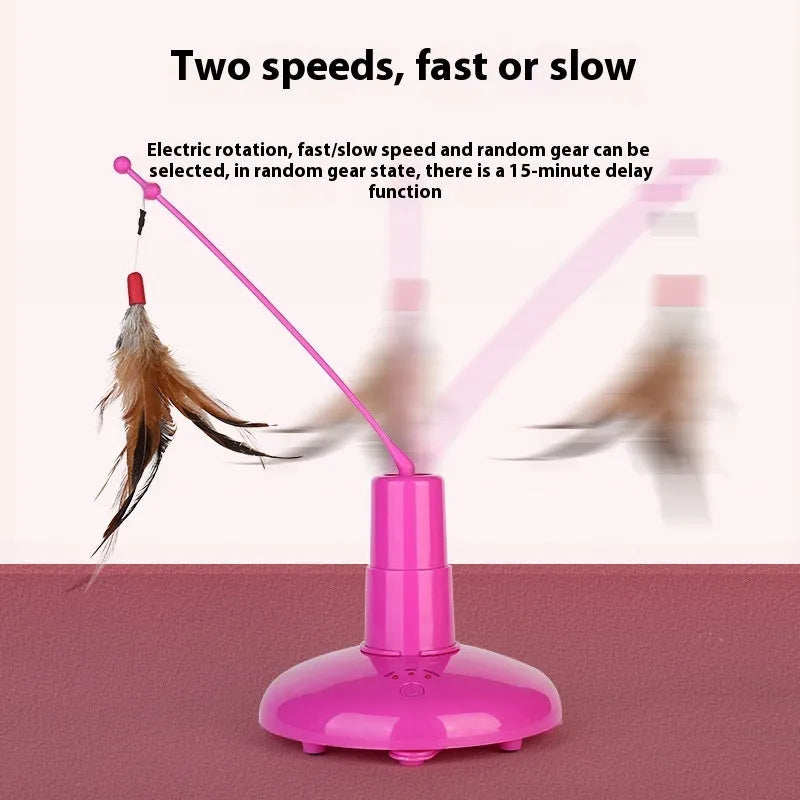 Pink fly rotator cat teaser toy with automatic rotation, made from ABS plastic, single pack