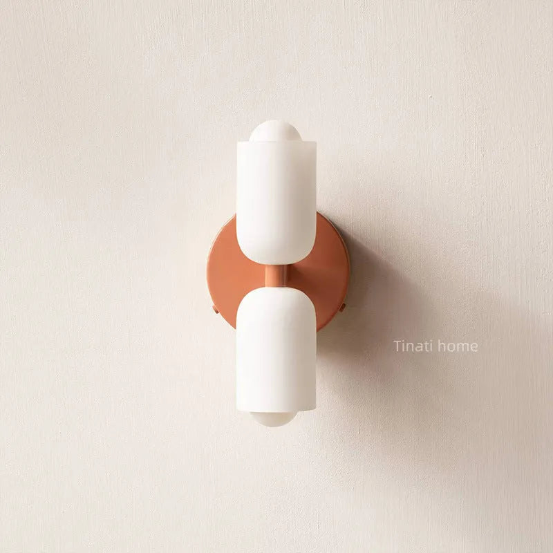 Cream style double head wall lamp with white glass shade and iron base for bedroom