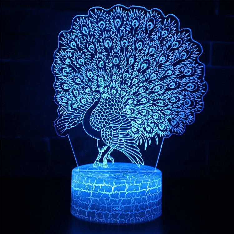 Acrylic 3D USB table lamp with touch control showing colourful illumination and crack base design options