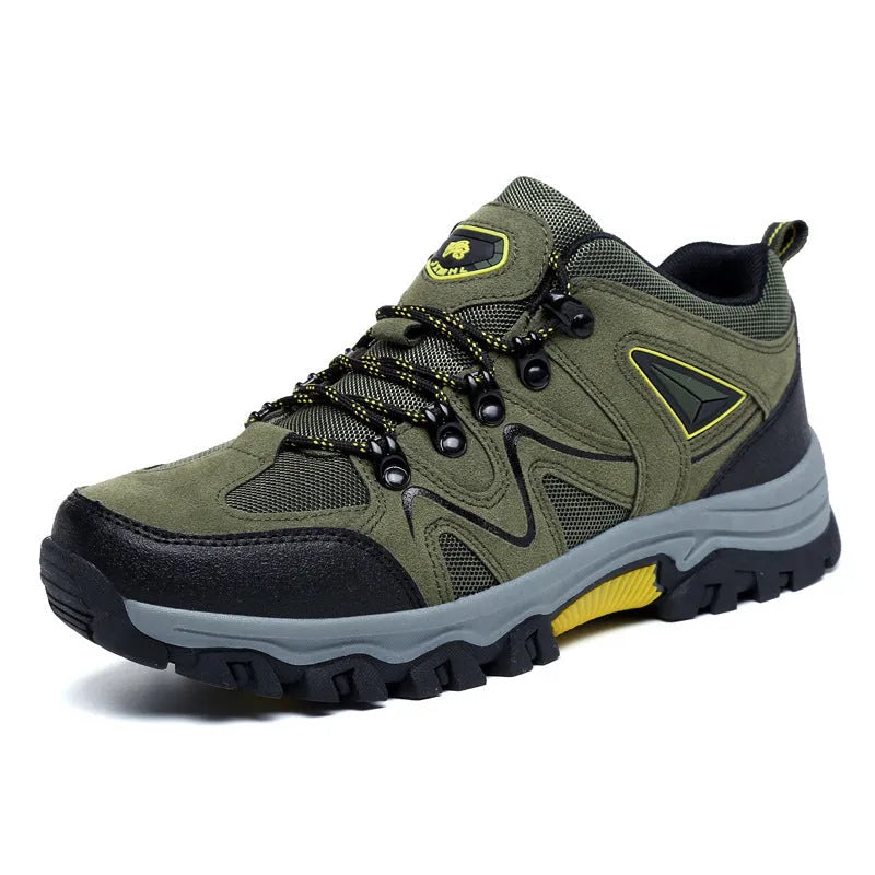 Men's outdoor sports suede low top hiking shoes in solid colour with rubber sole