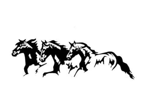 Black, white, red, and blue three horses design car body sticker decal measuring 25 by 8 centimetres