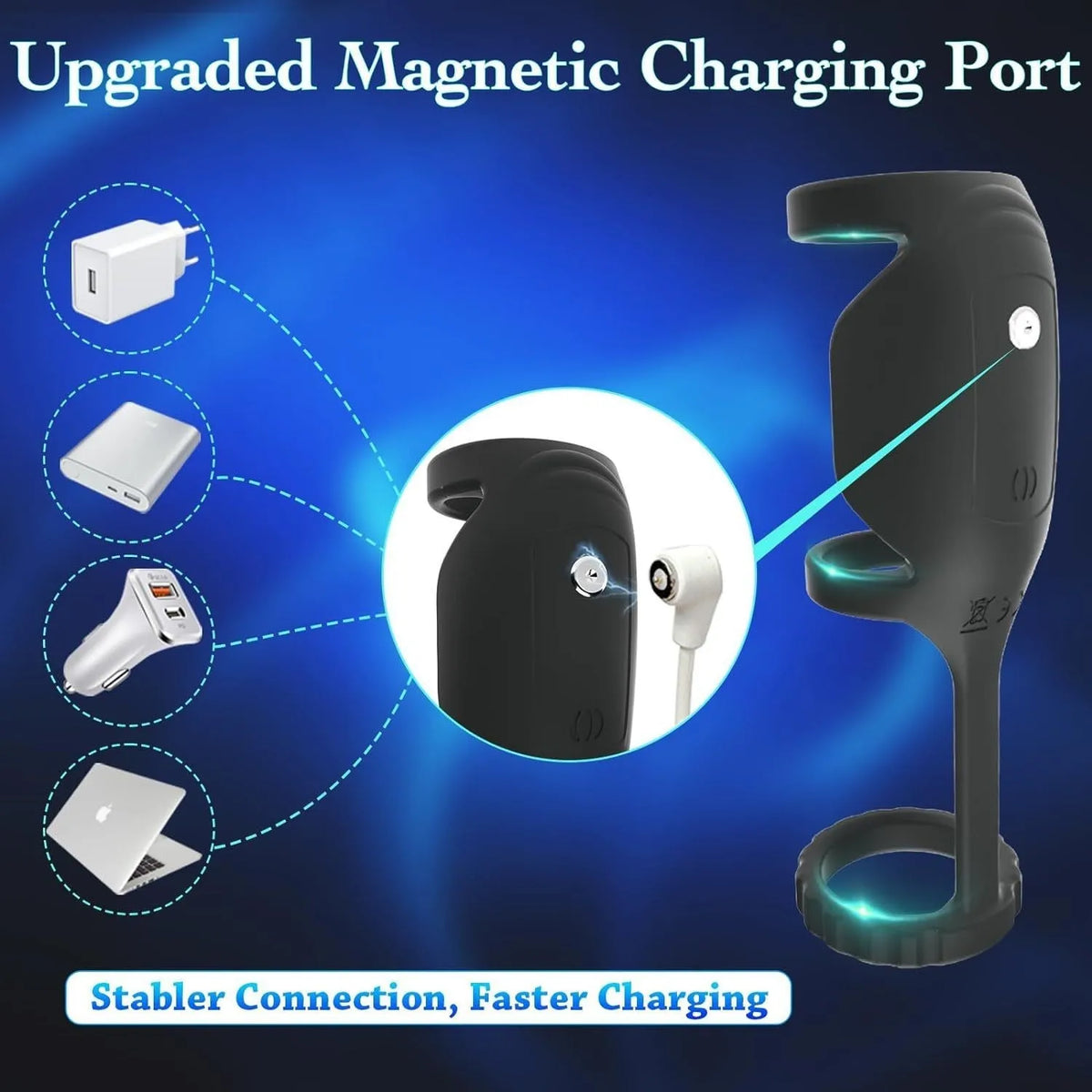 Black remote control adult toy made from solid state silicone ABS with magnetic charging cable and manual.