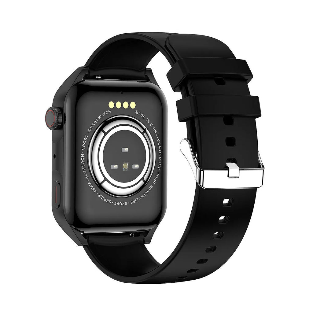 AMOLED NFC smart watch with 1.8-inch screen and pink silicone strap on wrist