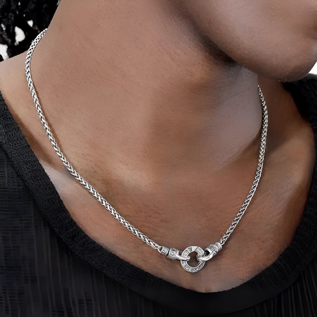 S925 sterling silver necklace with silver pendant showing chain length options