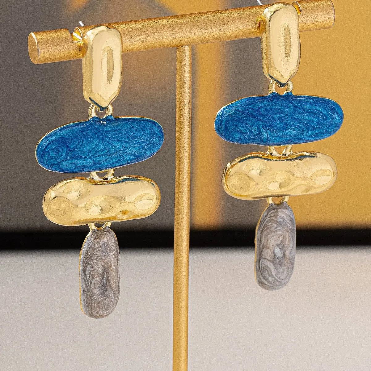 Geometric multicolour stud earrings with electroplated finish on zinc alloy for women