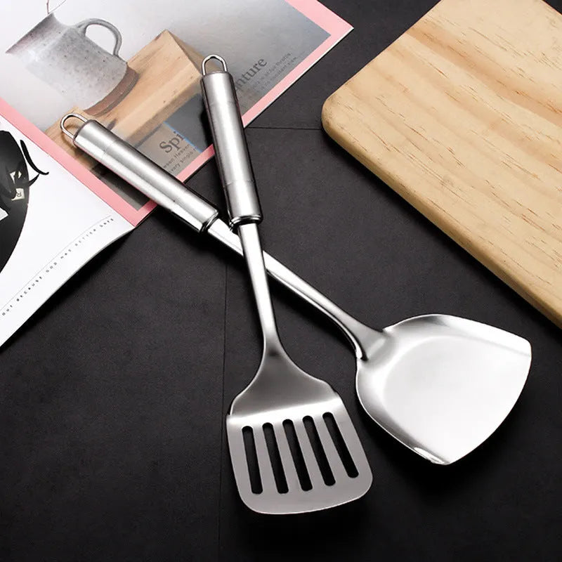 Anti-scalding 201 stainless steel 6-piece kitchenware set including stir-fried shovel, soup spoon, colander, and rice spoon