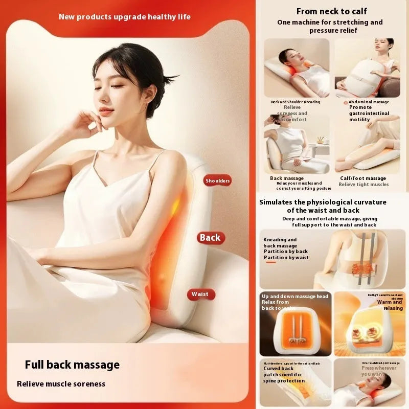 Walking massage cushion with cotton cloth cover, three gear strength settings, infrared physiotherapy, and wireless charging for neck back and waist