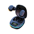 Black true wireless Bluetooth earbuds and magnetic charging case on a white background.