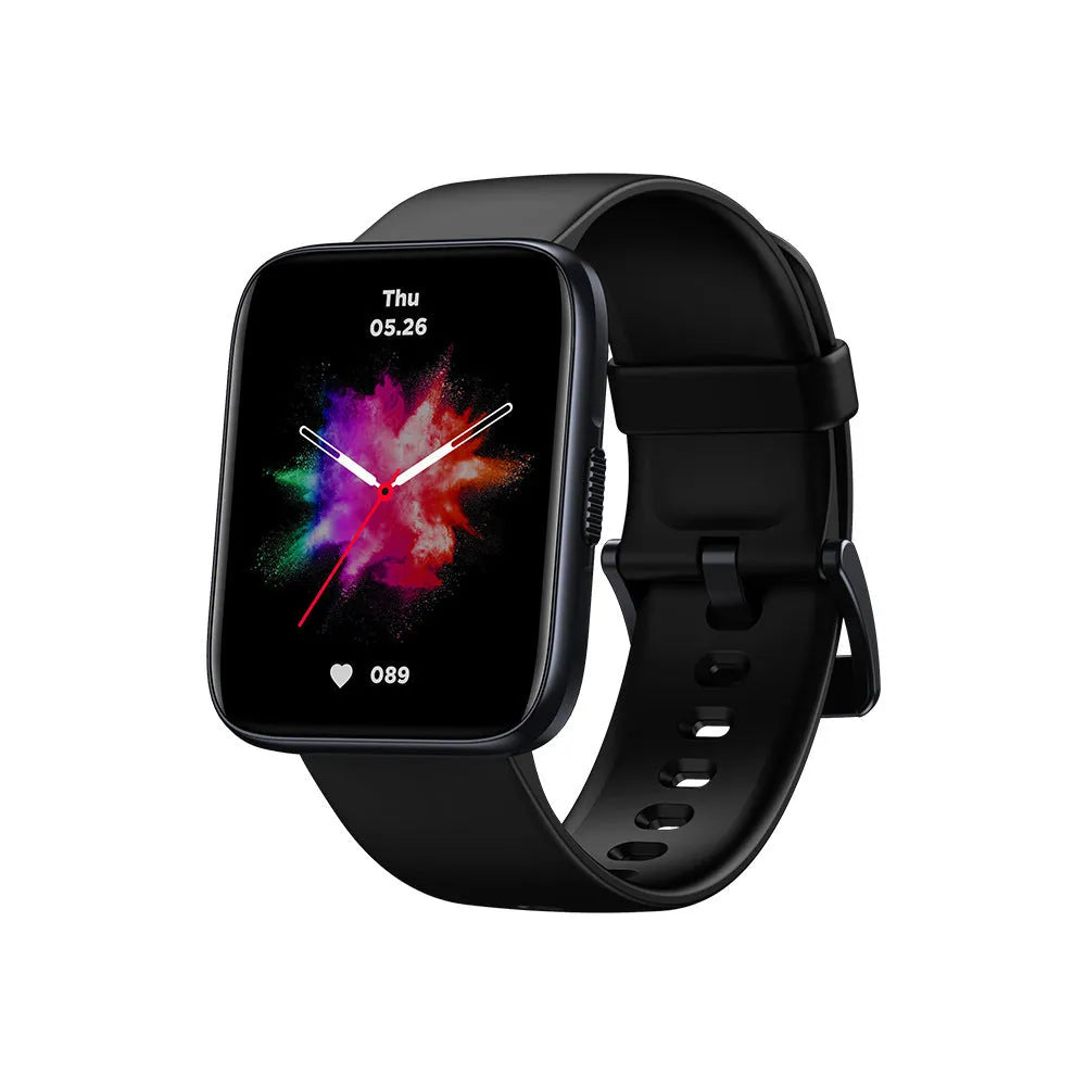 Black GPS sports smart watch with 1.78 inch LCD display and rubber strap for Android health tracking