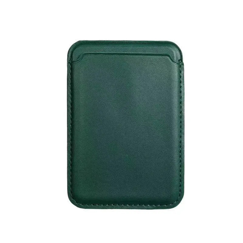 Black MagSafe-compatible iPhone case with integrated magnetic card holder in PU leather
