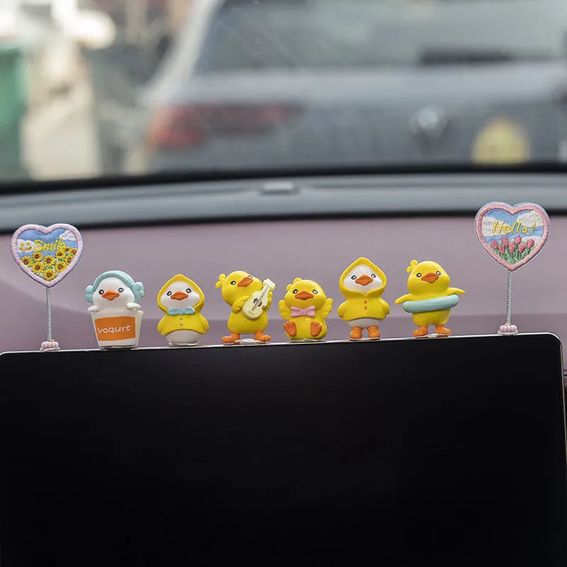 PVC cartoon duckling car interior decoration set with six small ducks and one Hello sign