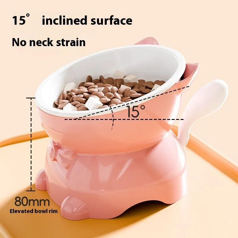 Stainless steel slanted anti-fall cat bowl in blue colour on a white surface.