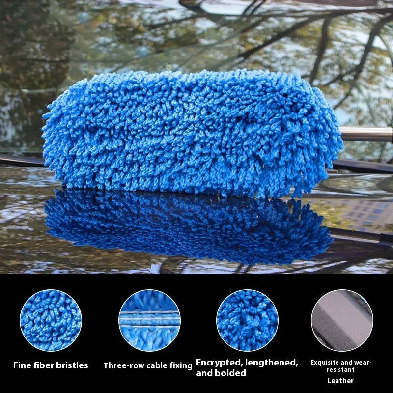 Retractable car wash mop with nano fibre head, 75cm to 86cm extending handle, blue or grey OPP bag option