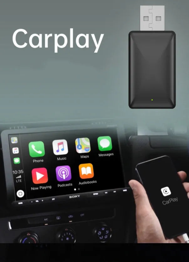 Black 2-in-1 wireless car adapter with USB interface