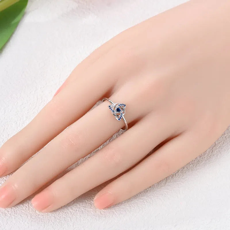 925 sterling silver heart dreamcatcher ring in KSR080 blue on white background