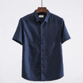 Men's square collar Japanese style cotton blend shirt in loose fit short sleeve design