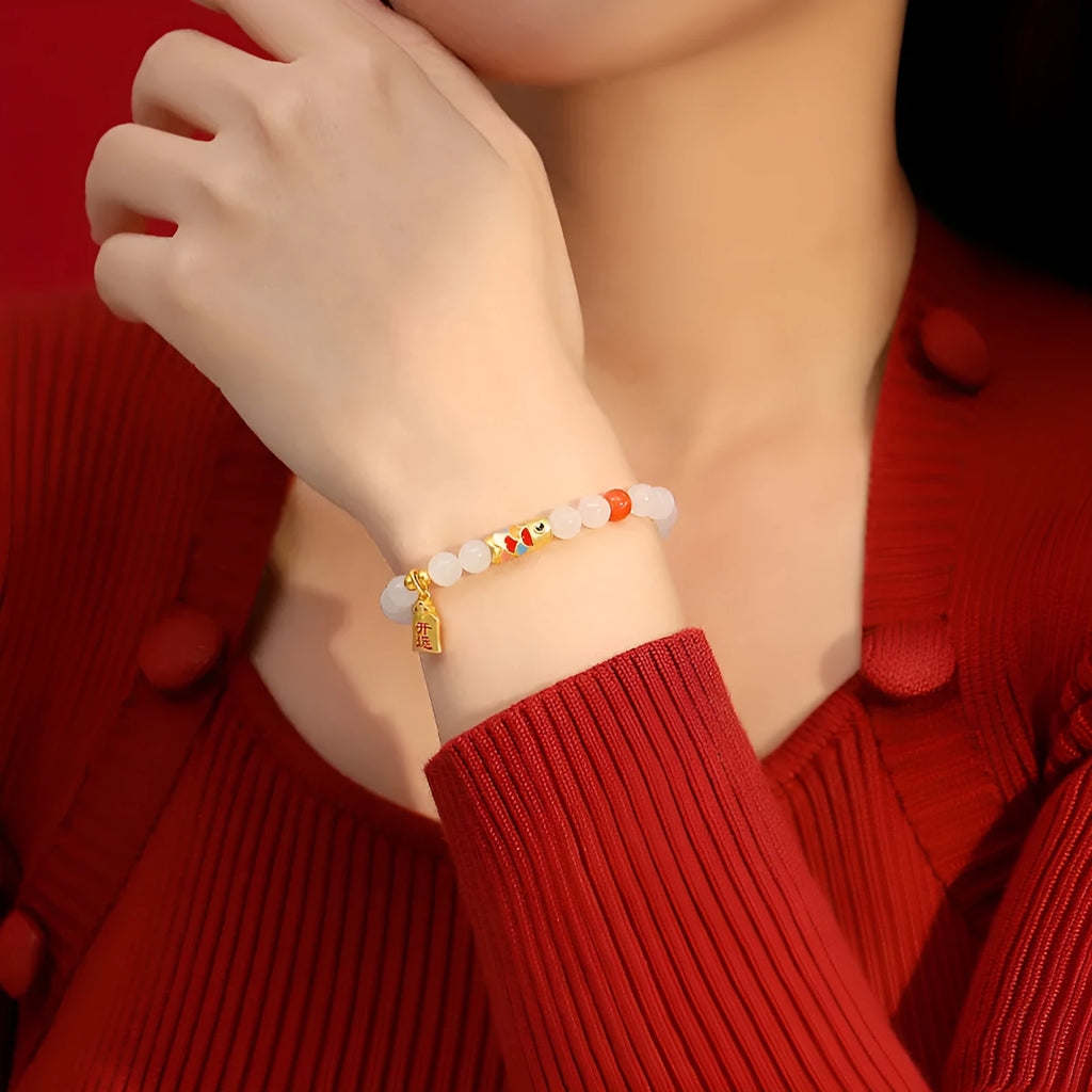 Women's S925 sterling silver koi Hetian jade bracelet with cold enamel craftsmanship