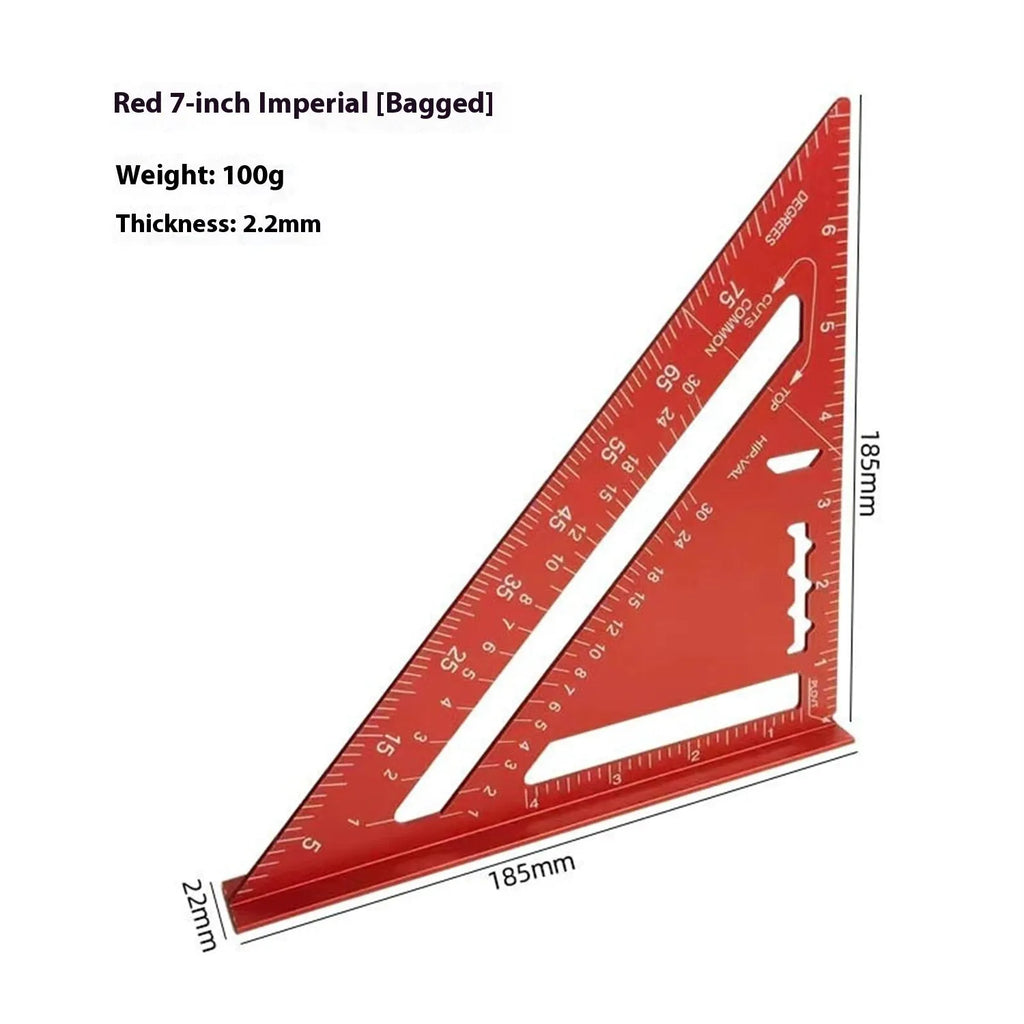 Red metal combination angle ruler set for civil surveying with two 7 inch tools and metric scale