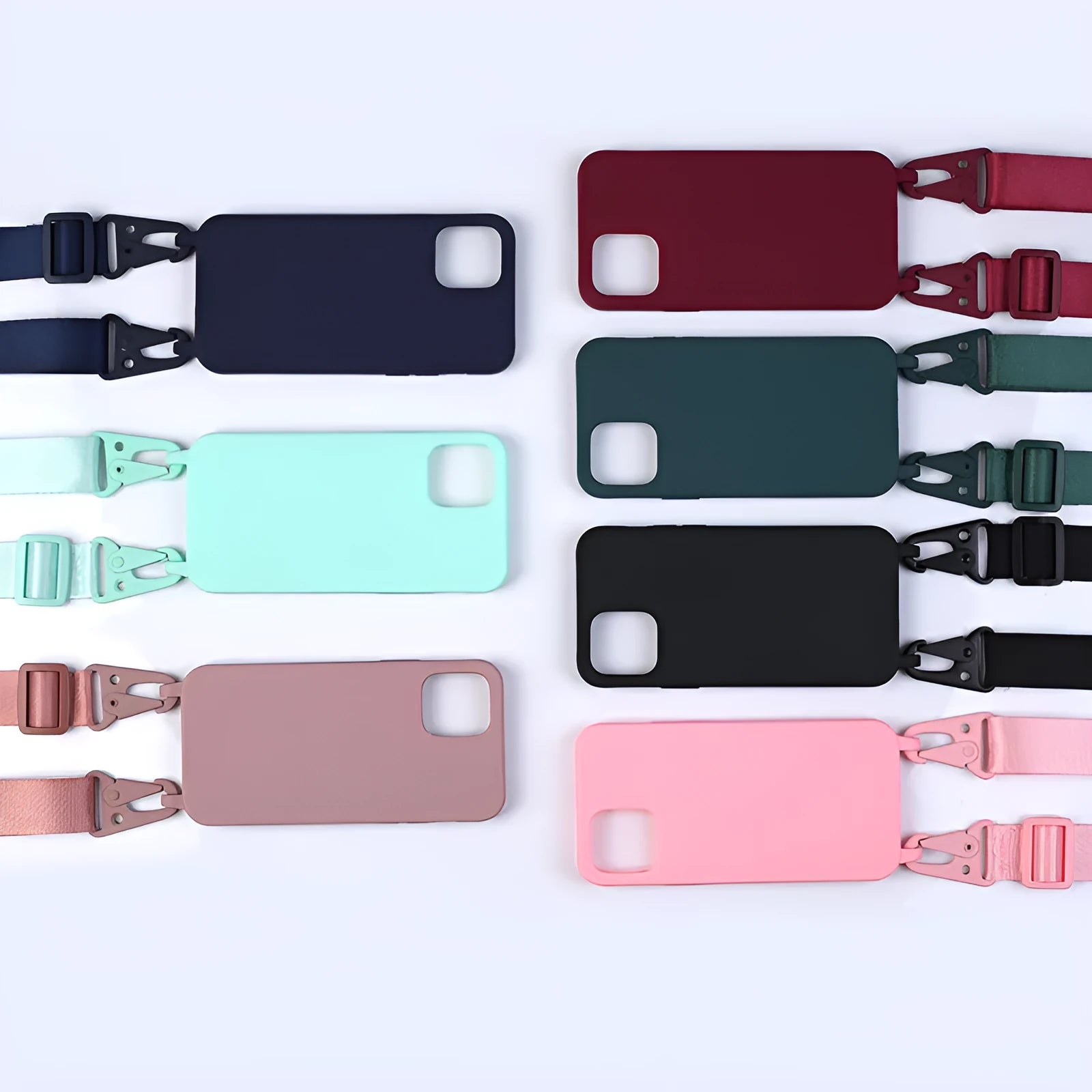 Buckle ribbon lanyard TPU phone case for Samsung models in black with ribbon attachment