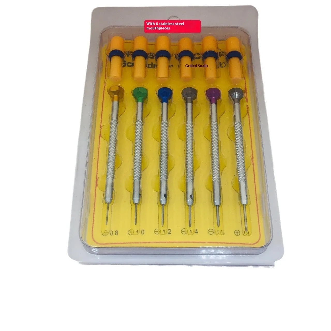6-piece colour aluminium watch screwdriver set with oxidation-treated heads and copper handles