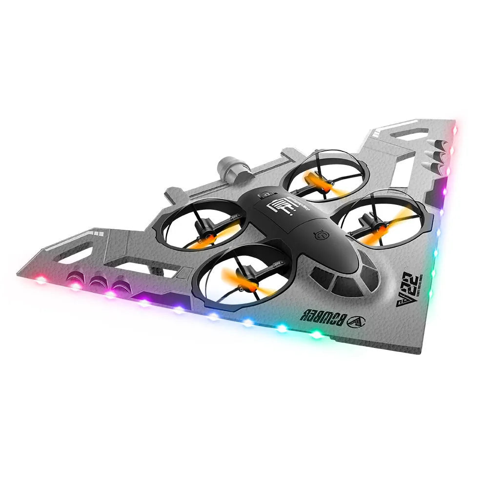 Remote control sea land and air aircraft model in black or gray, plastic, under 30cm, with remote and spare propellers
