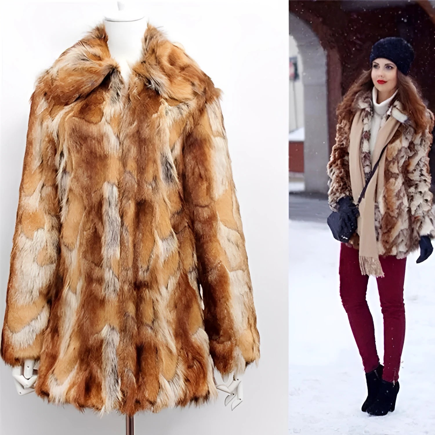 Women's tiger pattern faux fur leather jacket in a slim, medium-length street fashion style.
