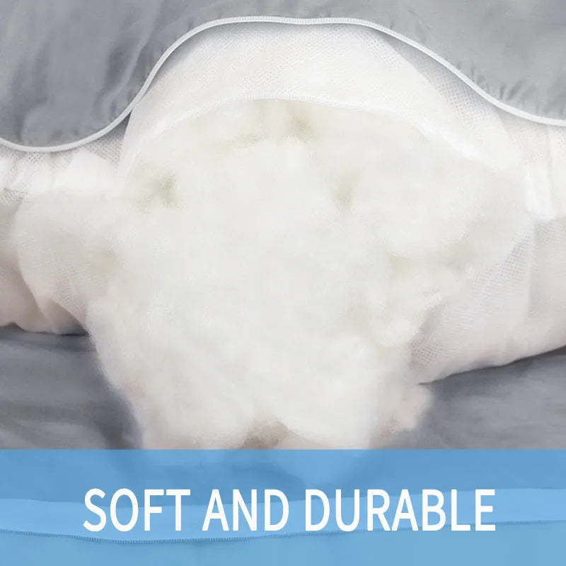 U-shaped white maternity pillow with ice silk cover on a bed, showing its full-body support shape for pregnancy.