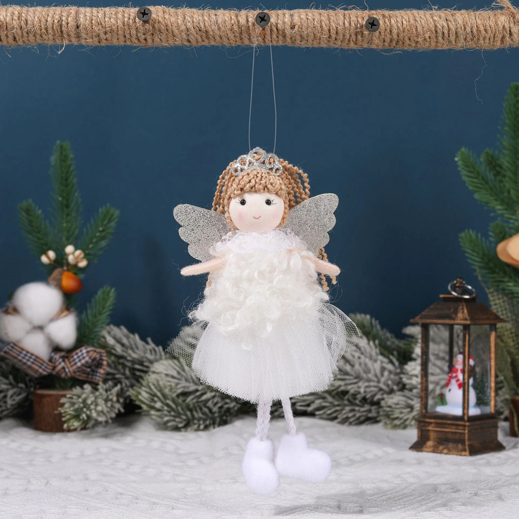 Fabric Christmas angel girl pendant hair clip for high ponytail in white, pink, and khaki colours
