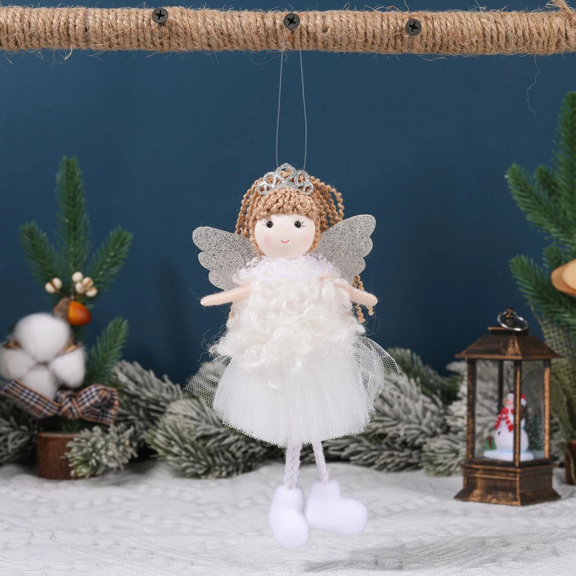 Fabric Christmas angel girl pendant hair clip for high ponytail in white, pink, and khaki colours