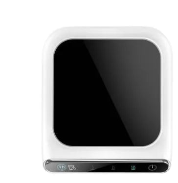 Black USB-powered cup warmer with tempered glass surface showing three temperature control settings