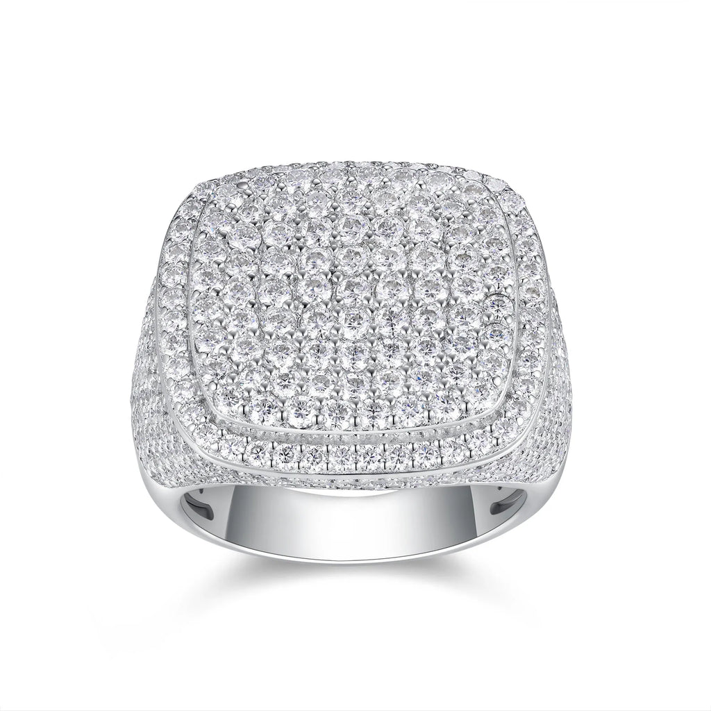 Royal square moissanite men's ring S925 silver platinum-plated on white background