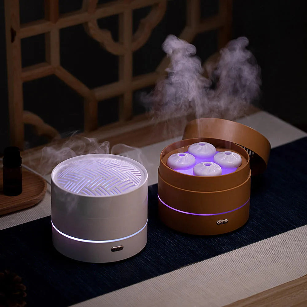 USB ultrasonic aroma diffuser 200ml coffee colour four spray nozzles LED night light on desk