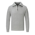 Men's slim fit solid colour pullover sweater in a grey shade, laid flat.