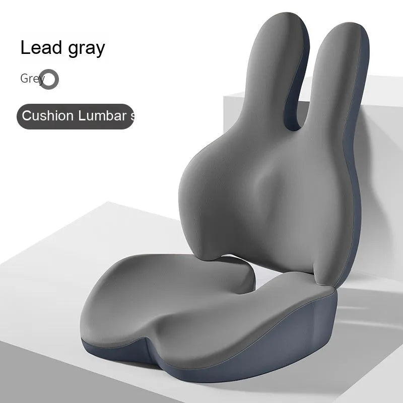 Car seat cushion set with thickened main cushion and separate lumbar support pad in various colour options