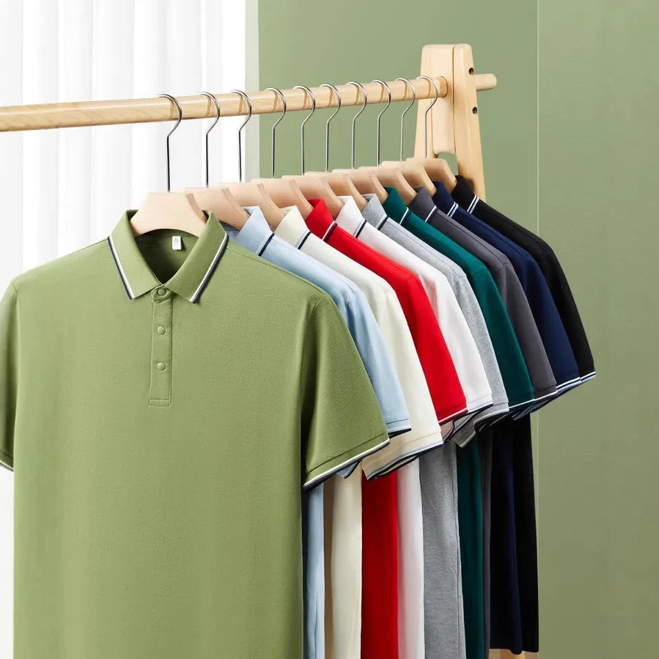 Pure cotton polo shirt with lapel collar and short sleeves in multiple colour options