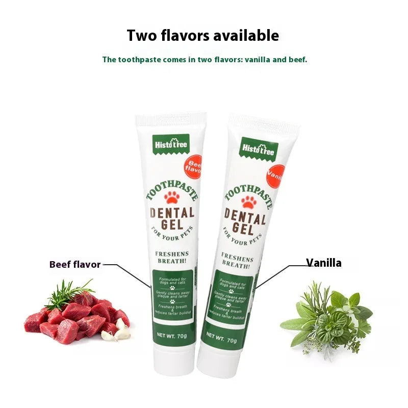 Pet toothpaste toothbrush set with finger stall and 360° brush in vanilla and beef flavour for cats and dogs