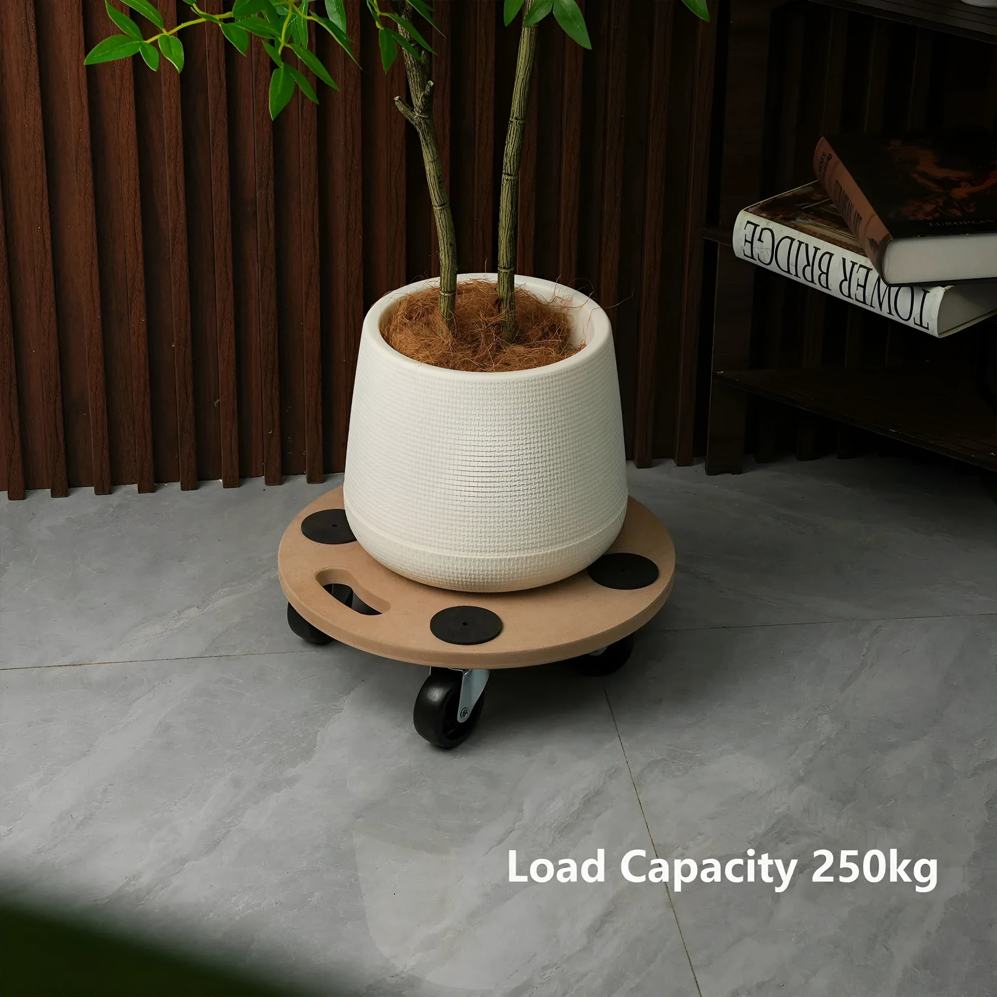 Two wooden platform trolleys with natural wood colour and non-slip surfaces