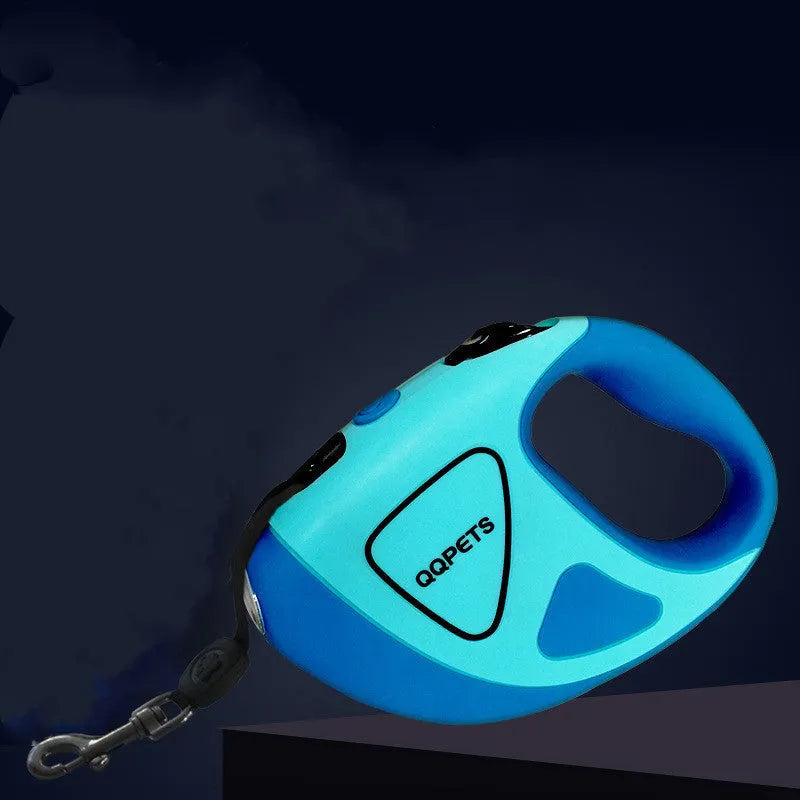 Retractable dog leash with LED night safety light, anti-slip handle and 3m or 5m telescopic length