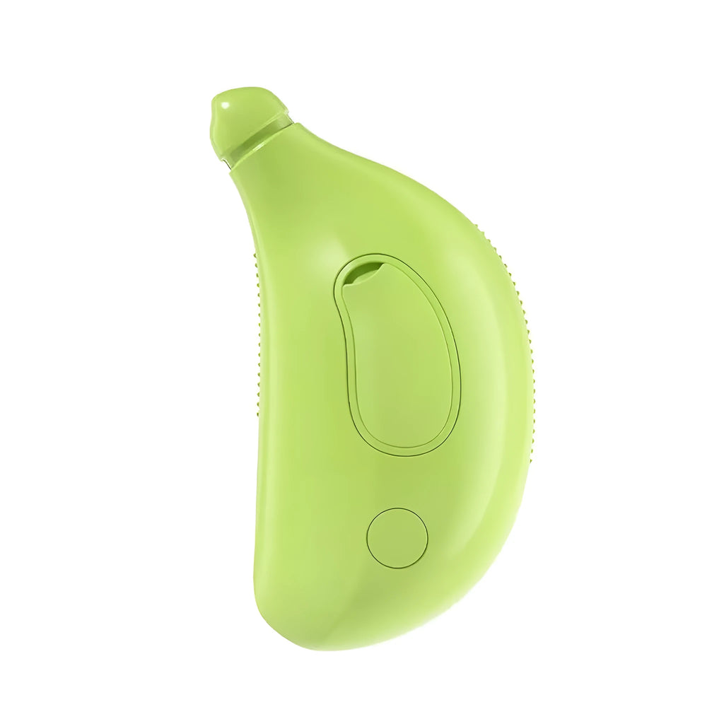 Rechargeable 3-in-1 cat steam brush with massage function and paw-shaped teeth in green or yellow colour