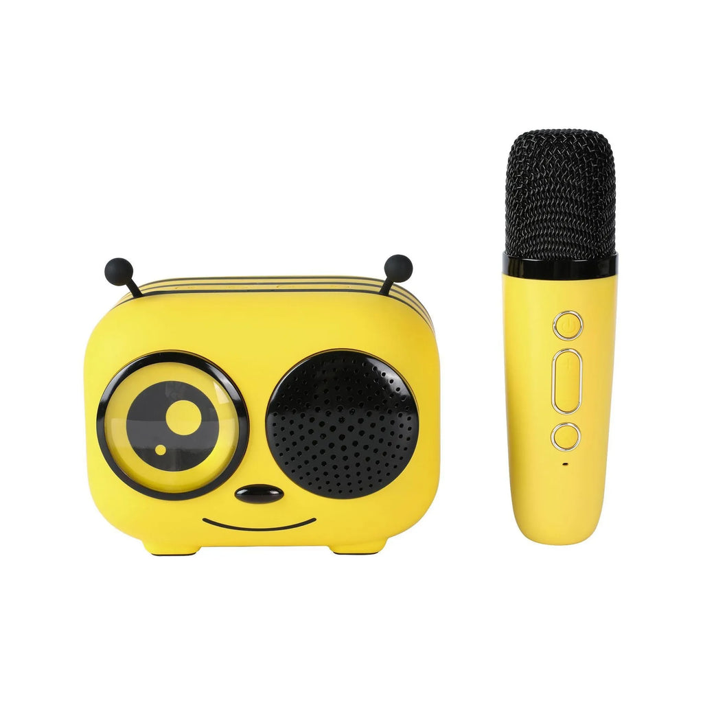 Lemon yellow karaoke integrated microphone Bluetooth speaker for household use, top-down view