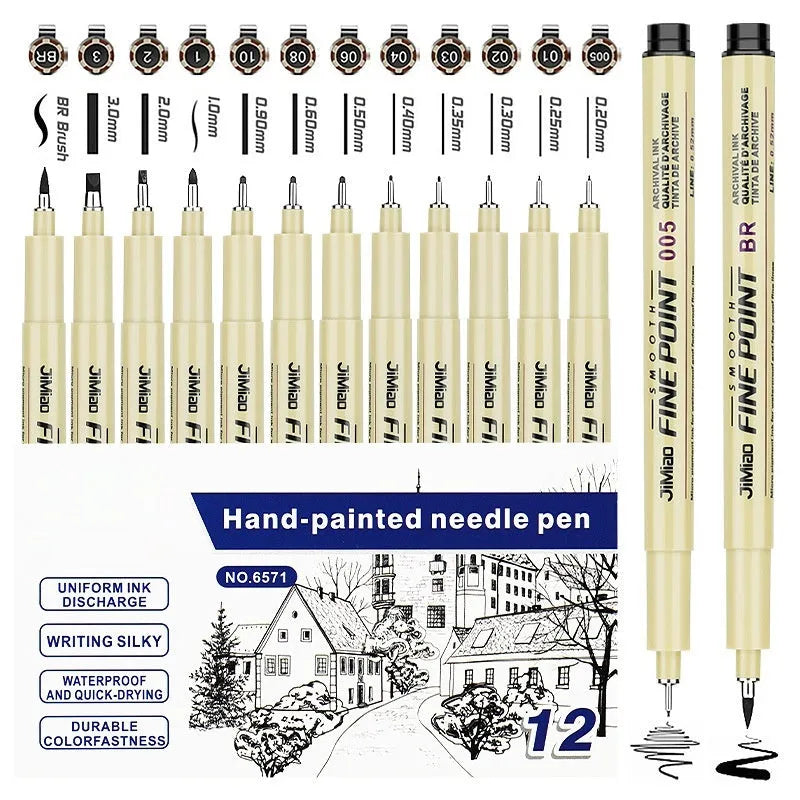Cartoon syringe style needle pen with waterproof hook line art design for drawing and sketching
