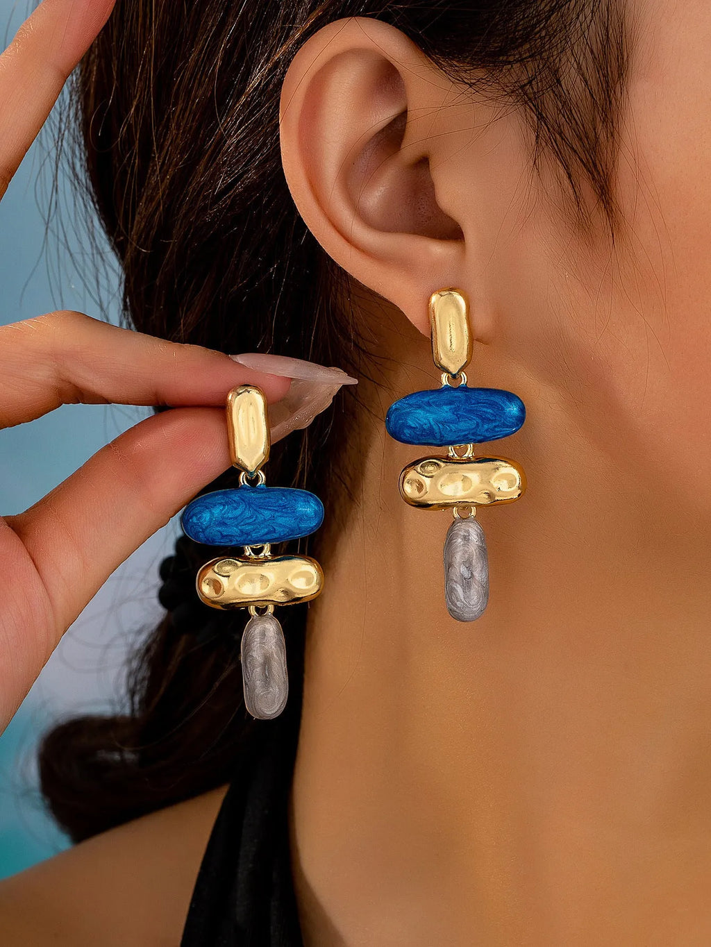 Geometric multicolour stud earrings with electroplated finish on zinc alloy for women