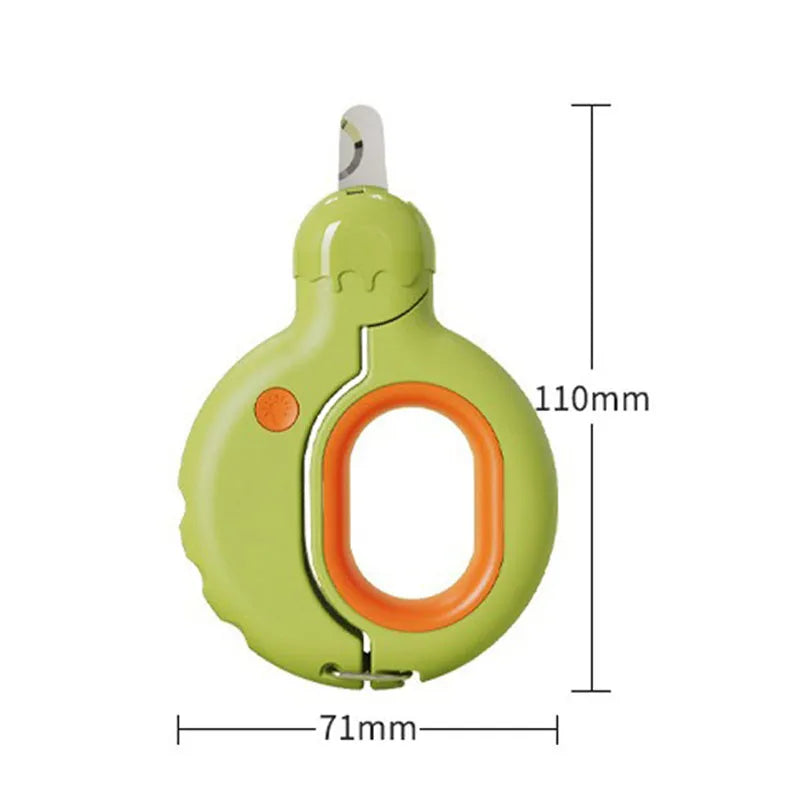 Blue pet nail clippers with LED light on handle for trimming cat and dog nails safely