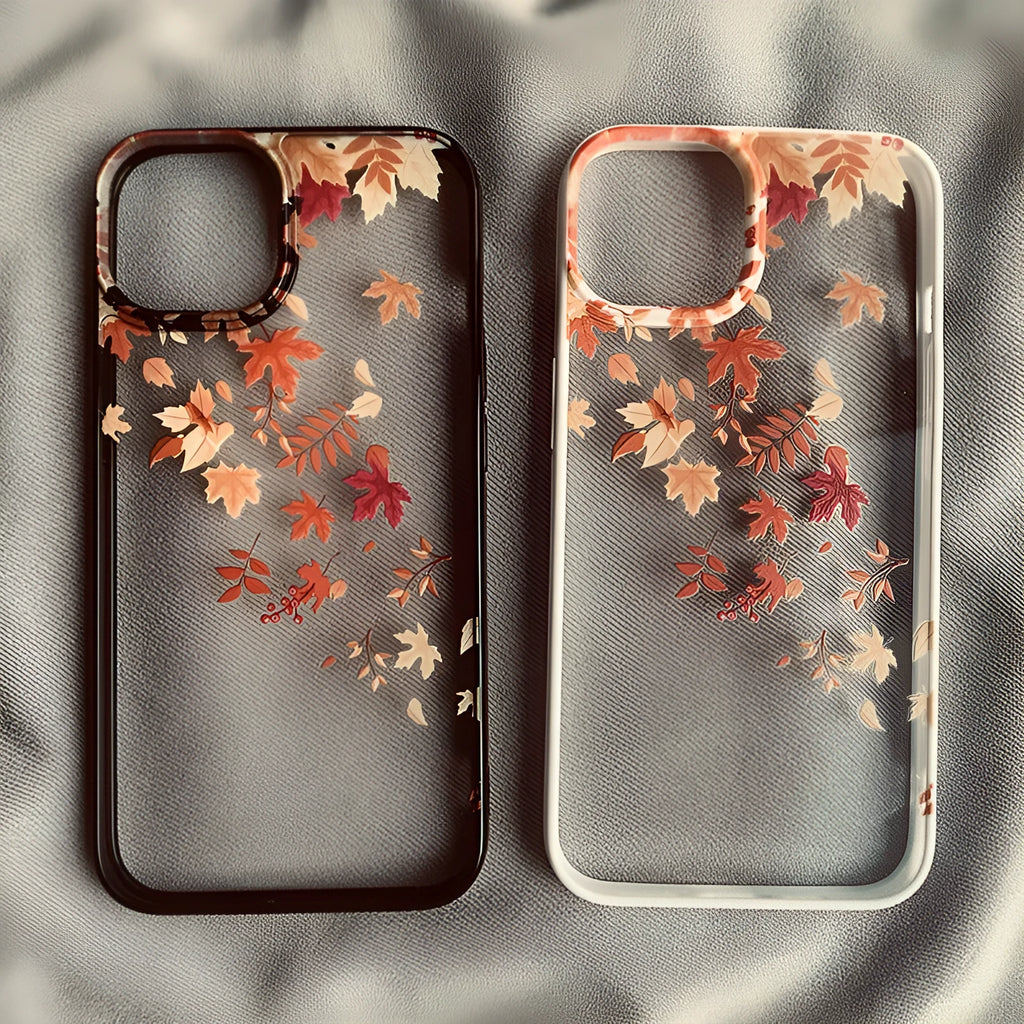 Autumn wind and fallen leaves printed acrylic phone case with black edge on iPhone