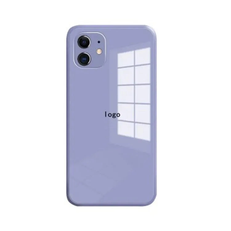 Liquid silicone glass phone case with embossed back cover in black for iPhone